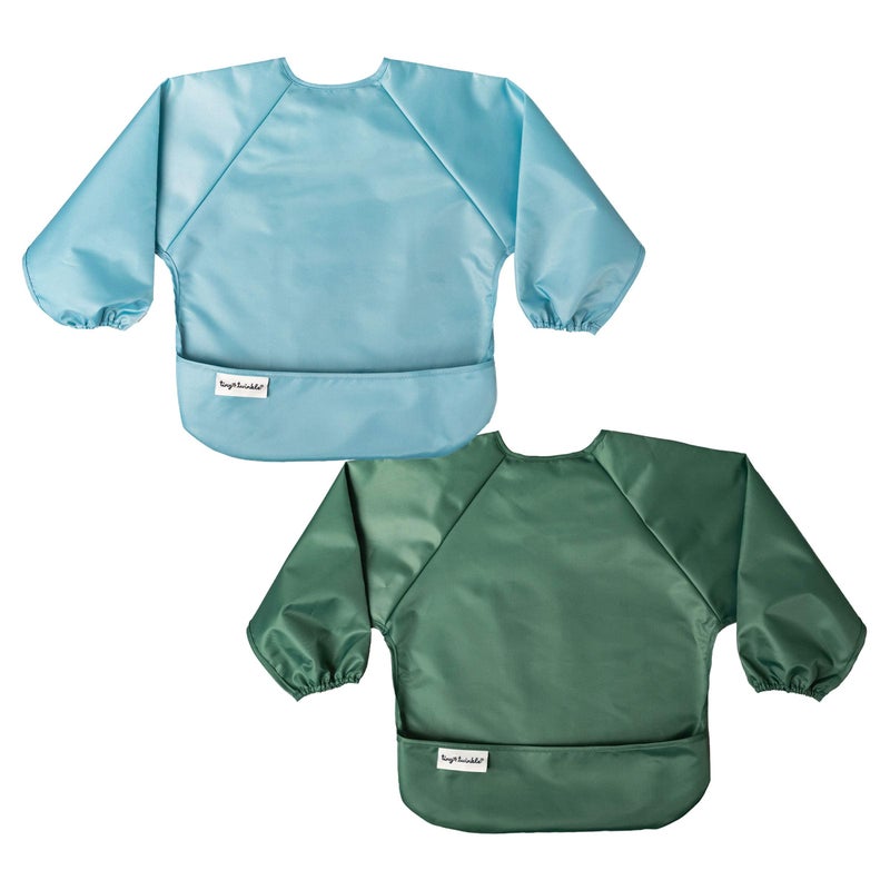Tiny Twinkle Long Sleeve Bib for Babies & Toddlers - 2 Pack Waterproof Smock Bibs for Eating - Machine Washable & Mess-Proof, Baby Feeding Essential & Shower Must-Have (Slate Olive,6-24M) - Image 1