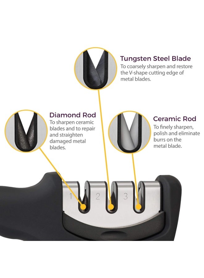 4-in-1 kitchen knife accessories: Level 3 sharpener helps repair, restore, and polish blades (black) - Image 3