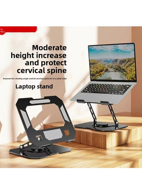 360-degree Rotatable Laptop Bracket Bracket Desktop Heightening Lifting Support Frame Heat Dissipation Flat Shelf-Color:[notebook Model] Rotating Model + Full Carbon Steel - Noble Black [enlarged Base/parallel Bar Support] Enhanced Load-bearing