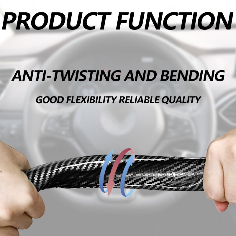 Lunwag 2pcs Universal Fit Carbon Fiber Steering Wheel Cover, Anti-Skid Steering Wheel Cover/Segmented Steering Wheel Protector/Car Interior Accessories (Bright Black) - Image 3