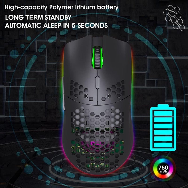 Kueh Wireless Gaming Mouse, Lightweight Honeycomb Shell with Backlight, 6 Buttons 4 Speed Adjustable DPI Computer Mouse Rechargeable RGB Gaming for PC/Mac/Laptop Laptop PC, Ergonomic Shape - Image 4