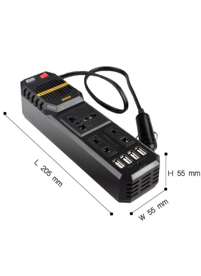 ELTRAZONE 200W Power Inverter, DC 12V to AC 220V Car Power Inverter with 4 USB Ports Multi-Protection Car Charger Adapter  - Image 2