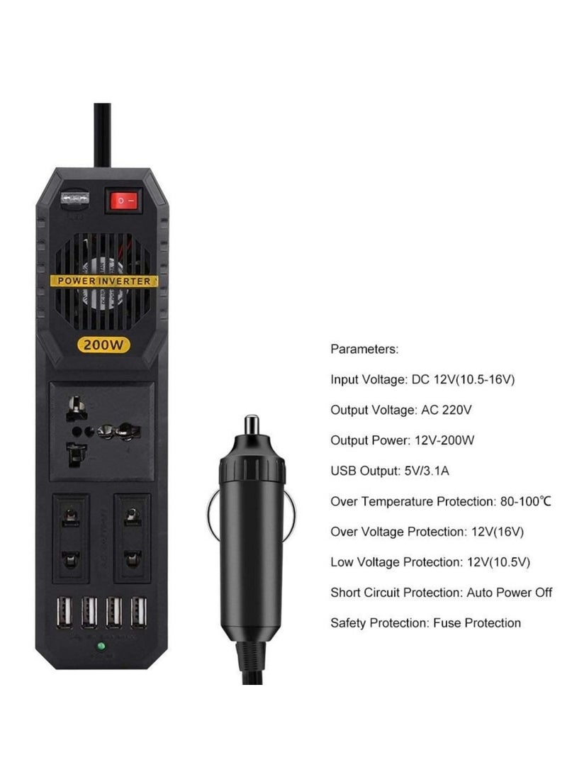 ELTRAZONE 200W Power Inverter, DC 12V to AC 220V Car Power Inverter with 4 USB Ports Multi-Protection Car Charger Adapter  - Image 4