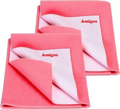 Amigos 2 Pieces Waterproof Baby Bed Protector Dry Sheets for New Born Babies Reusable Mats Cot Bassinet Large140x100cm Baby Pink - Image 1