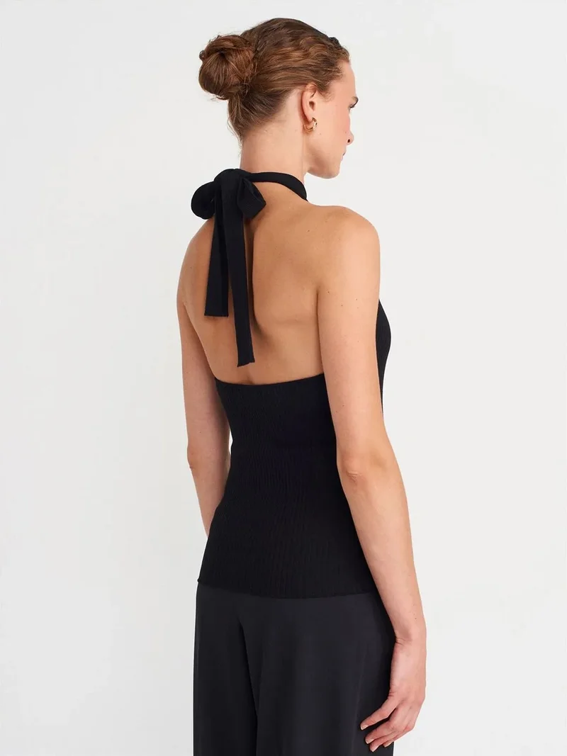 ديلفين DILVIN Ribbed Halterneck Slim-fit Blouse