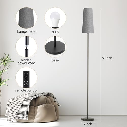 SUNMORY Floor Lamps for Living Room/Bedroom/Office, Standing Lamp with Remote Control, Dimmable Tall Lamp, Suitable for Modern/Boho/Farmhouse and Other Home Decor Styles, Black+Gray Lampshade - Image 3