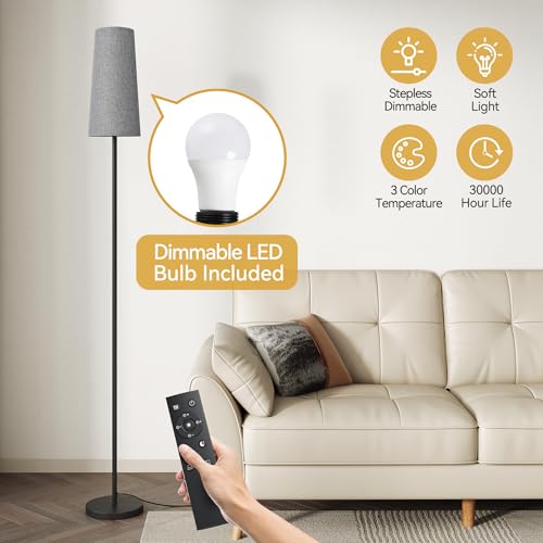 SUNMORY Floor Lamps for Living Room/Bedroom/Office, Standing Lamp with Remote Control, Dimmable Tall Lamp, Suitable for Modern/Boho/Farmhouse and Other Home Decor Styles, Black+Gray Lampshade - Image 4