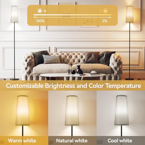 SUNMORY Floor Lamps for Living Room/Bedroom/Office, Standing Lamp with Remote Control, Dimmable Tall Lamp, Suitable for Modern/Boho/Farmhouse and Other Home Decor Styles, Black+Gray Lampshade - Image 5