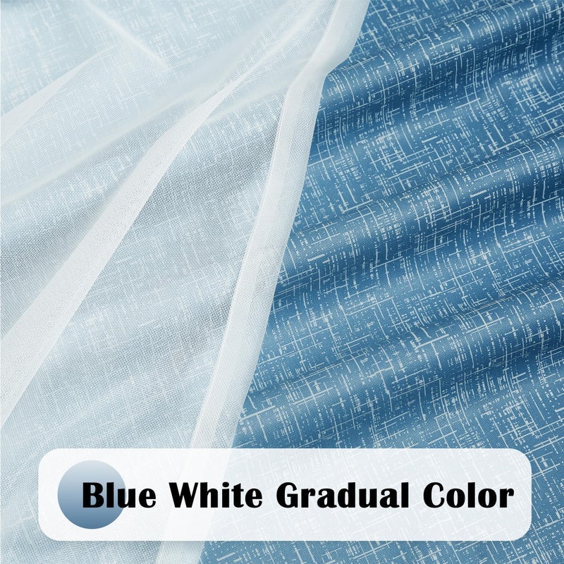 Geomoroccan 100% Blackout Curtains with Sheer Overlay Mix and Match Double Layer Drapes 72 Inch Length 2 Panels for Boys Bedroom Living Room Blue White Ombre Grommet Window Treatment with Tiebacks - Image 2