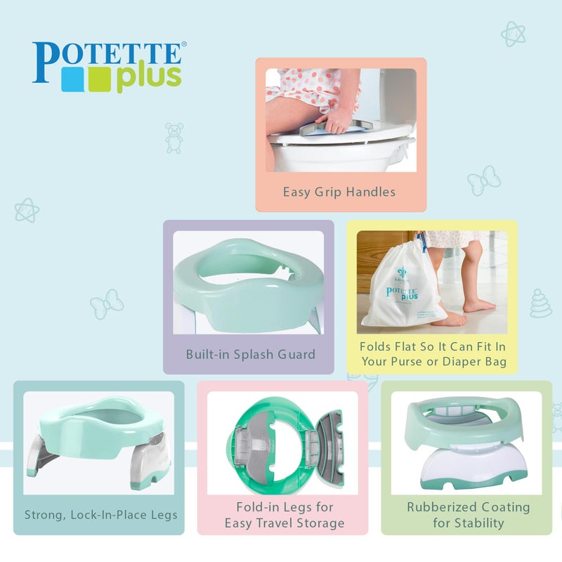 Kalencom Potette Plus 2-in-1 Travel Potty and Trainer Seat - Dual-Purpose Potty Training Toilet Seat - Portable Potty for Toddler Travel - with Durable, Lock-in Legs and Splash Guard - Pastel Mint - Image 2