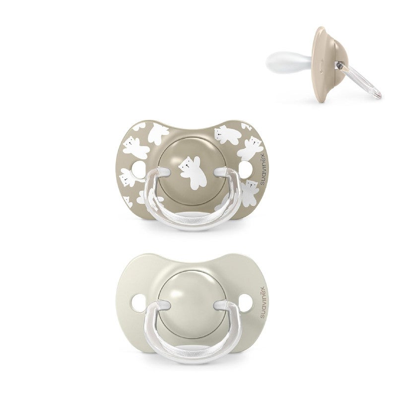 Suavinex, Pack of 2 Pacifiers for Babies +18 Months, with Physiological Silicone Teat SX Pro Symmetrical, Flat and Flexible, Respects Oral Development, Wild&Free Beige - Image 1