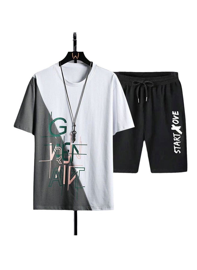 Quick-drying sports shorts two-piece casual summer set Thin trendy short-sleeved T-shirt for students - Image 1
