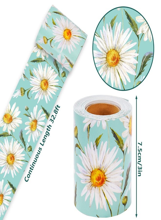 AnyDesign Blue Daisy Bulletin Board Borders Spring Summer Floral Trim Borders Watercolor Flower Bulletin Board Stripes for Back to School Classroom Wall Bulletin Border Decor Party Supplies, 32.8Ft - Image 2