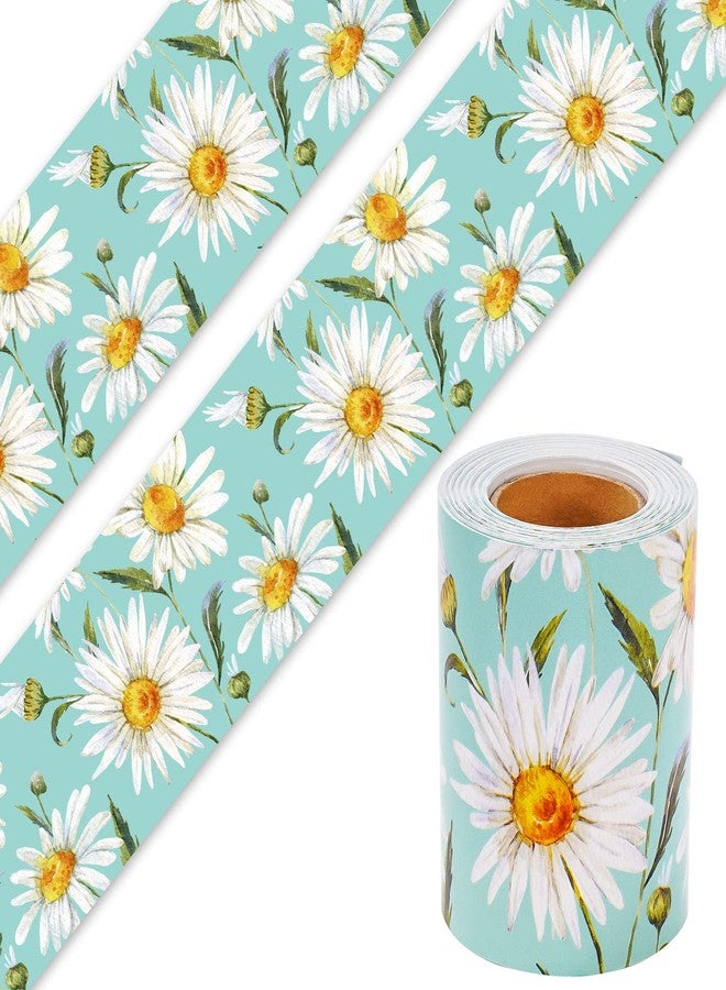 AnyDesign Blue Daisy Bulletin Board Borders Spring Summer Floral Trim Borders Watercolor Flower Bulletin Board Stripes for Back to School Classroom Wall Bulletin Border Decor Party Supplies, 32.8Ft - Image 1