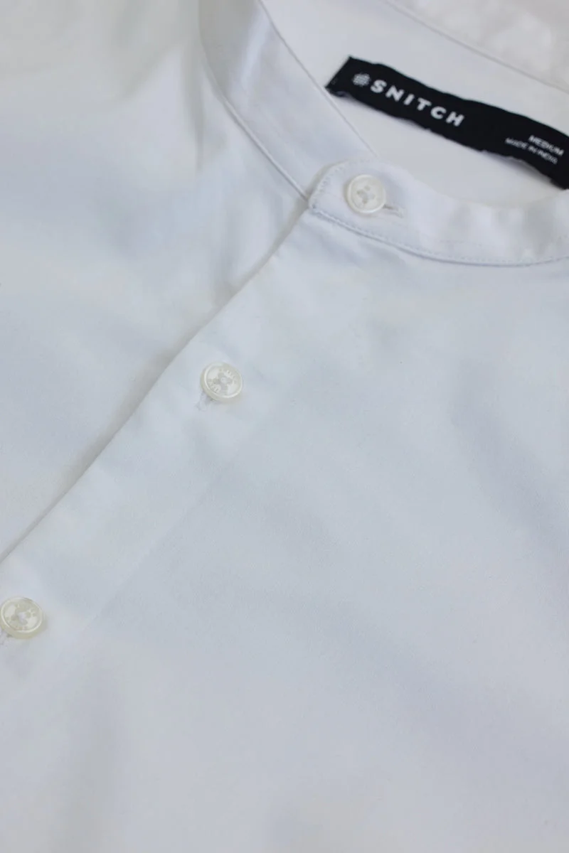 سنيتش White Solid Long Sleeve Slim Fit Casual Shirt