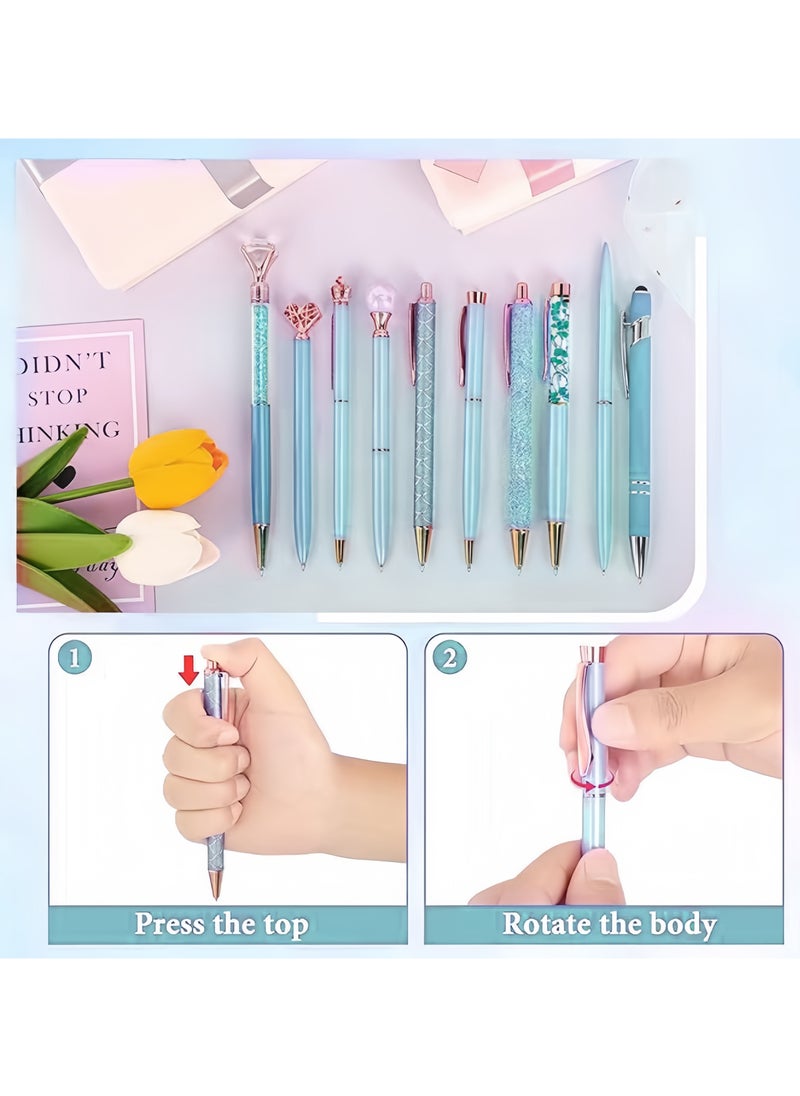 DAIKOYE 10 Pcs Ballpoint Pens Set Party Favors for Kids Blue Gifts Blue Pens for Women Girls Office Supplies School Supplies Black Ink Metal Crystal Diamond Pens  - Image 3