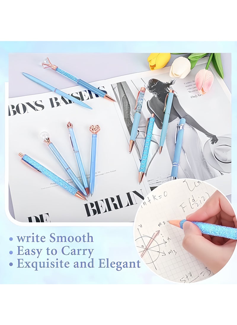 DAIKOYE 10 Pcs Ballpoint Pens Set Party Favors for Kids Blue Gifts Blue Pens for Women Girls Office Supplies School Supplies Black Ink Metal Crystal Diamond Pens  - Image 5