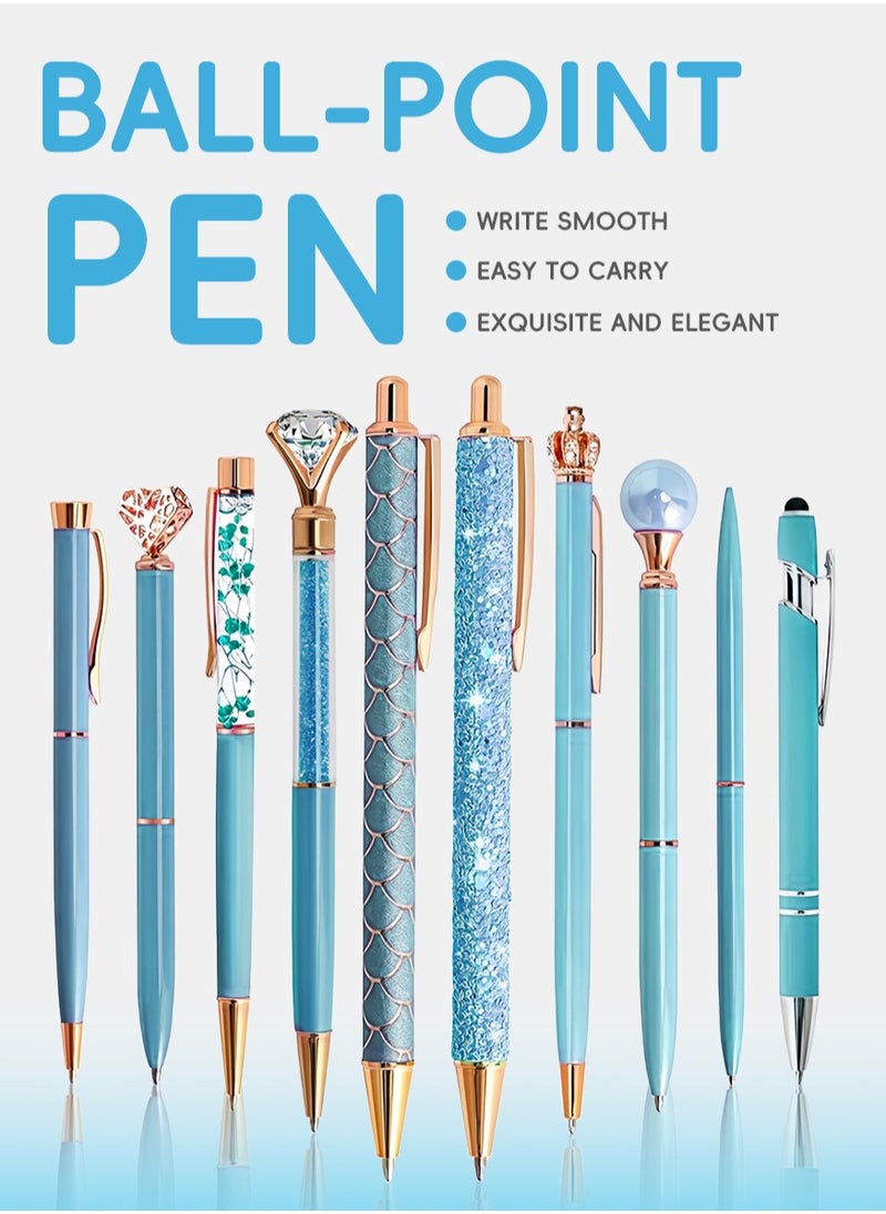 DAIKOYE 10 Pcs Ballpoint Pens Set Party Favors for Kids Blue Gifts Blue Pens for Women Girls Office Supplies School Supplies Black Ink Metal Crystal Diamond Pens  - Image 1