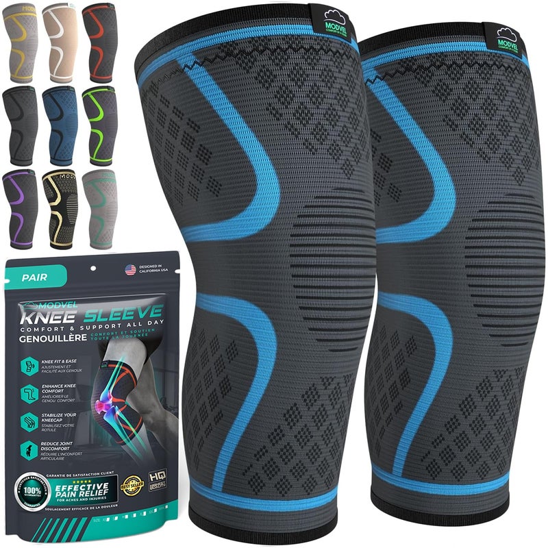 Modvel Compression Knee Brace for Women & Men, 2-Pack Knee Brace for Running Knee Pain, Knee Support Compression Sleeve, Workout Sports Knee Braces for Meniscus Tear, ACL & Arthritis Pain Relief - Image 1