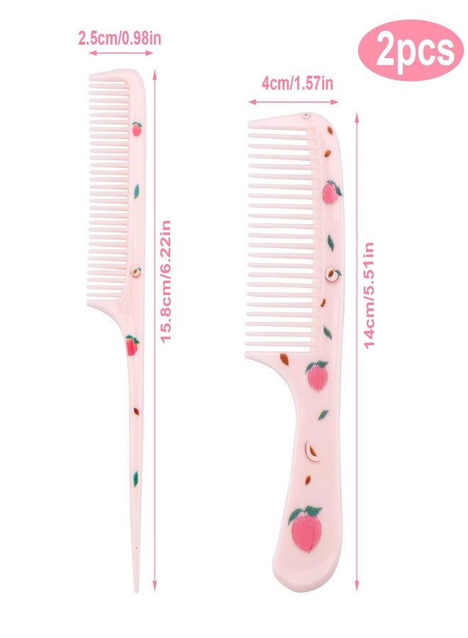 lasuroa 2pcs Cute Hair Combs Set for Girls, Pink Peach Baby Parting Comb & Small Rat Tail Styling Comb, Mini Plastic Fine Tooth Hairbrush for Toddlers Kids Women All Hair Types - Image 2