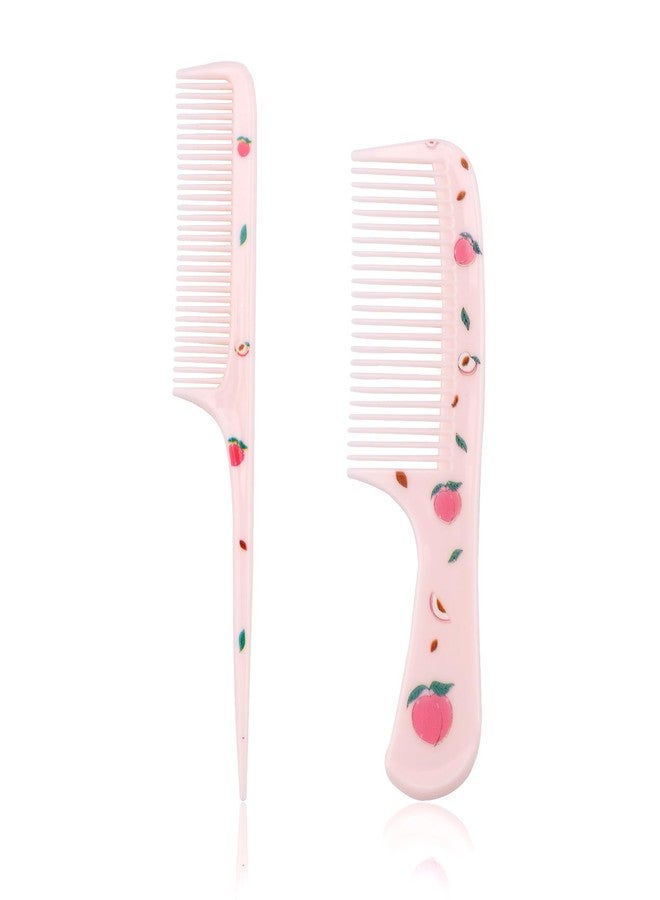 lasuroa 2pcs Cute Hair Combs Set for Girls, Pink Peach Baby Parting Comb & Small Rat Tail Styling Comb, Mini Plastic Fine Tooth Hairbrush for Toddlers Kids Women All Hair Types - Image 1