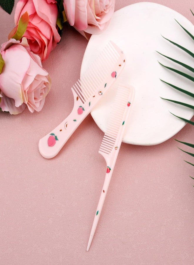 lasuroa 2pcs Cute Hair Combs Set for Girls, Pink Peach Baby Parting Comb & Small Rat Tail Styling Comb, Mini Plastic Fine Tooth Hairbrush for Toddlers Kids Women All Hair Types - Image 4