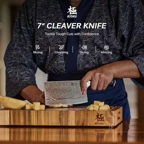 KYOKU Vegetable Cleaver Knife - 7" - Shogun Series - Japanese VG10 Steel Core Forged Damascus Blade - with Sheath & Case - Image 2