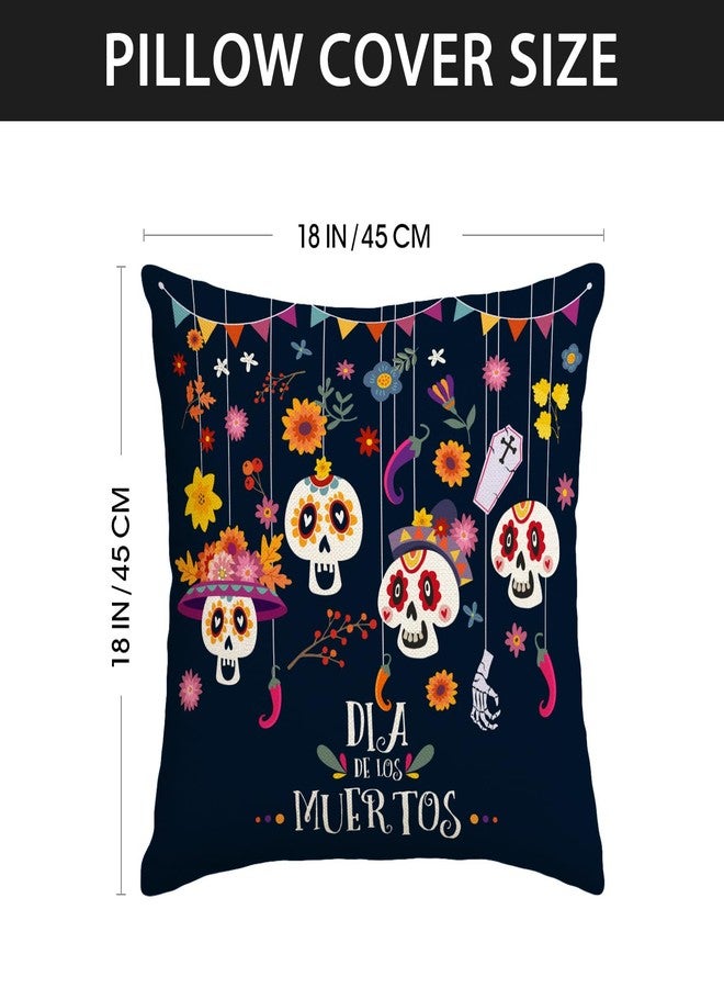 Yarcooly Day of The Dead Pillow Covers Dia De Los Muertos Throw Pillow Case Mexican Sugar Skull Marigolds Floral Decor Day of The Dead Decorations for Home Party - Image 2