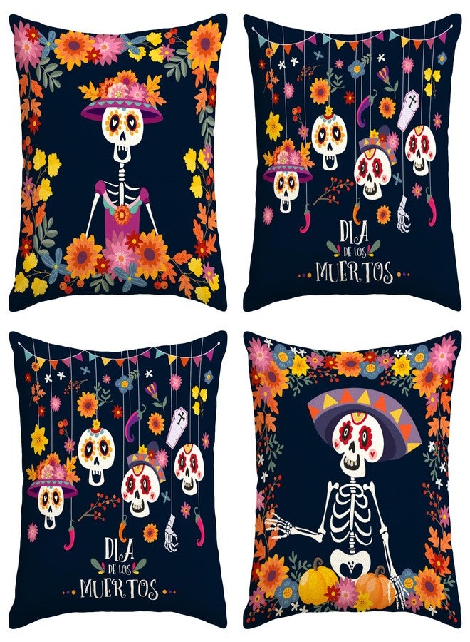 Yarcooly Day of The Dead Pillow Covers Dia De Los Muertos Throw Pillow Case Mexican Sugar Skull Marigolds Floral Decor Day of The Dead Decorations for Home Party - Image 1