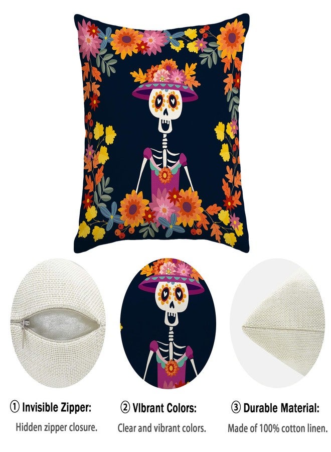 Yarcooly Day of The Dead Pillow Covers Dia De Los Muertos Throw Pillow Case Mexican Sugar Skull Marigolds Floral Decor Day of The Dead Decorations for Home Party - Image 3