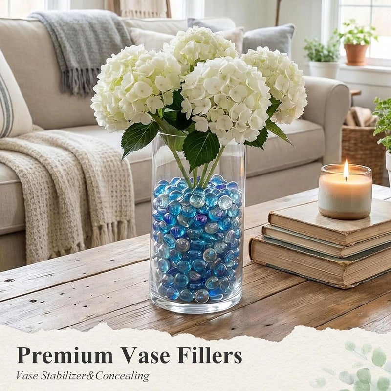 VGOODALL Iridescent Glass Pebbles, 120 Approx.0.62 KG Flat Stones Blue Mixed Sparkling Glass Beads for Aquarium Marbles Decorative Nuggets Vase Filler Table Scatter Gems - Image 3