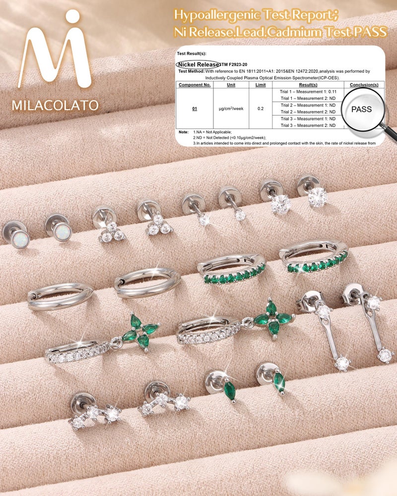 MILACOLATO Hypoallergenic Flat Back Earrings Silver Cartilage Earring Sets for Multiple Piercing 20G Surgical Stainless Steel Earrings for Women Trendy Earring Stacks Small Hoop Flatback Stud Earrings SG - Image 4