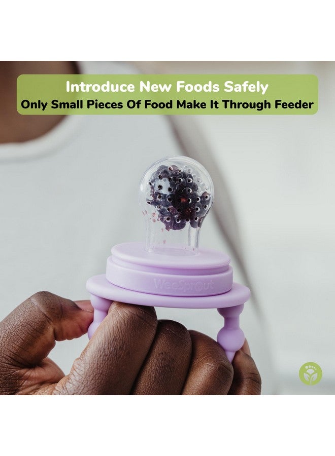 WeeSprout Silicone Baby Food Feeders + Freezer Tray For Batch Prep Set Of 2 Introduce New Foods Safely Double As Silicone Teething Toys Includes 2 Extra Food Pouches & Travel Lids Dishwasher Safe  - Image 5
