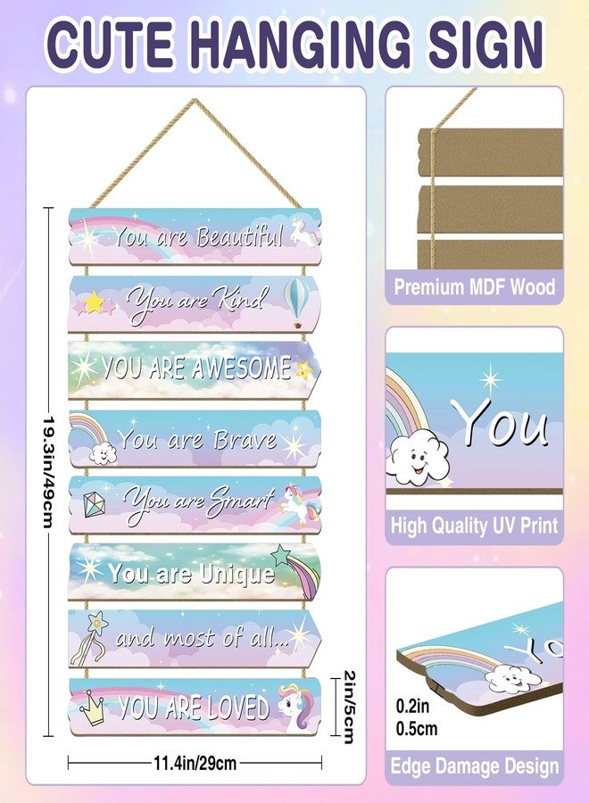 Paquesta Girls Unicorn Room Decor - Inspirational Wall Art for Kids Bedroom - Rainbow Wood Sign for Little Girl Toddler Nursery - Image 2