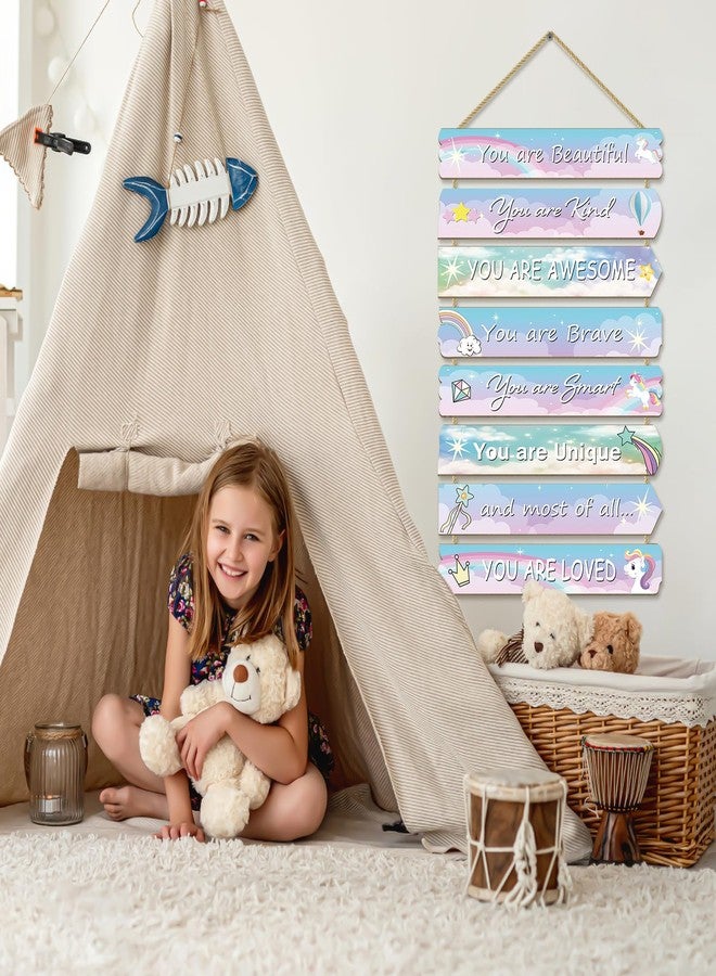 Paquesta Girls Unicorn Room Decor - Inspirational Wall Art for Kids Bedroom - Rainbow Wood Sign for Little Girl Toddler Nursery - Image 3