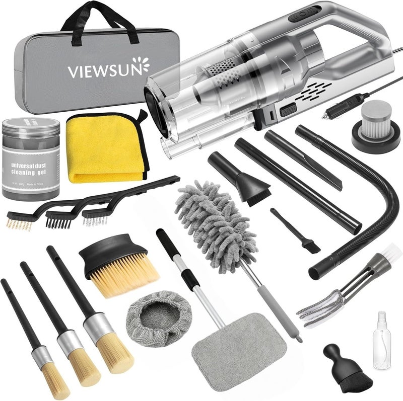 Viewsun Car Cleaning Kit, 17PCS Car Interior Detailing Kit with Gray High Power Handheld Vacuum, Detailing Brush Set, Windshield Cleaner, Cleaning Gel, Complete Auto Accessories for Men, Women - Image 1
