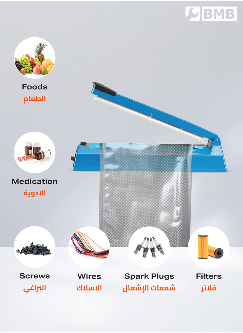 BMB tools - Electric Impulse Sealer Machine with BS Plug - 400mm, 400W - Manual Bags Sealing Machine with 8 Adjustable Temperature Levels for Quick Heating - Ideal for Plastic PP, PE Bags, Pouches, Food Packaging, and Small Business Use - Image 1