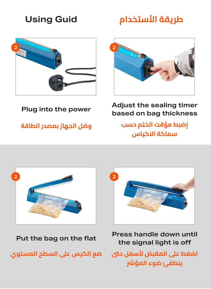 BMB tools - Electric Impulse Sealer Machine with BS Plug - 400mm, 400W - Manual Bags Sealing Machine with 8 Adjustable Temperature Levels for Quick Heating - Ideal for Plastic PP, PE Bags, Pouches, Food Packaging, and Small Business Use - Image 1