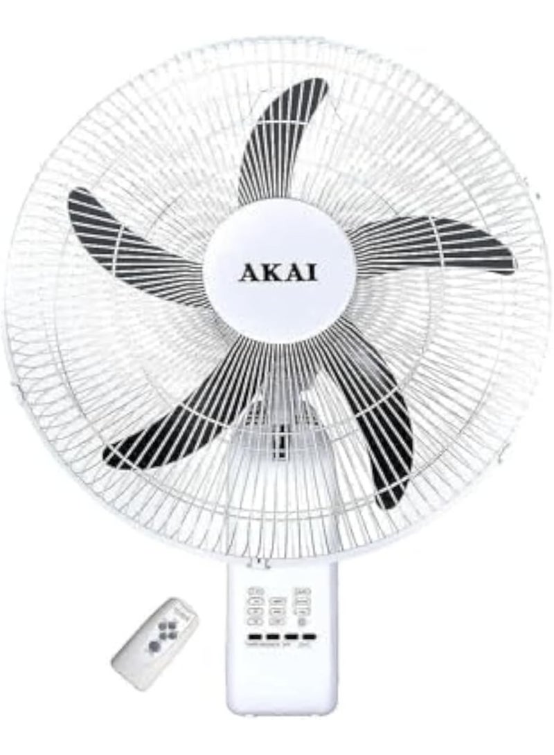 Akai 45.7 cm 5-Blade Wall Fan with Remote Control, White