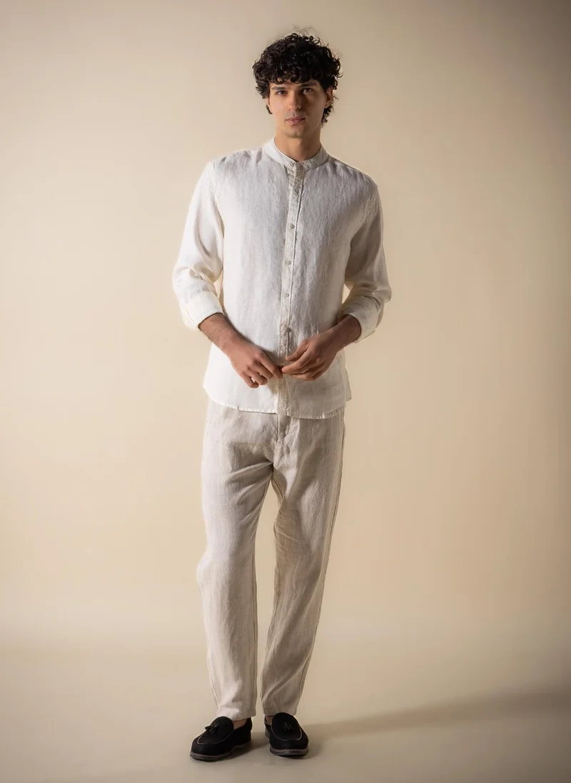 شايبس 100% LINEN BAND COLLAR SHIRT
