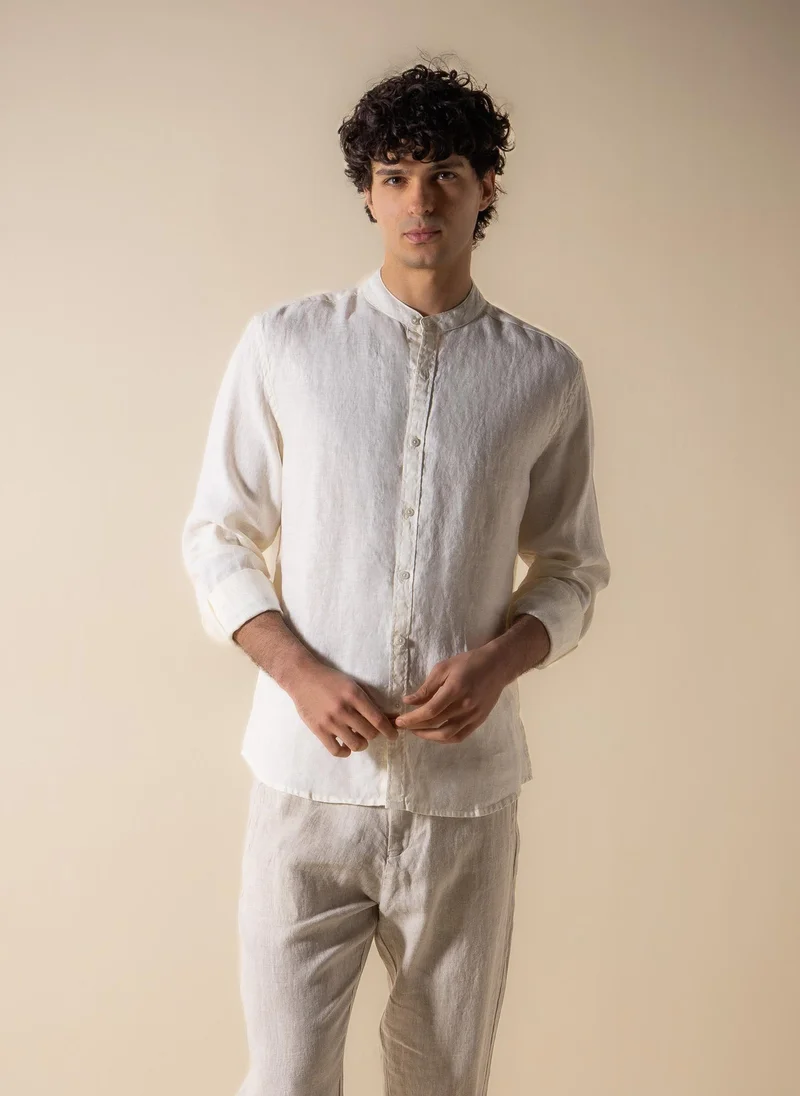 شايبس 100% LINEN BAND COLLAR SHIRT
