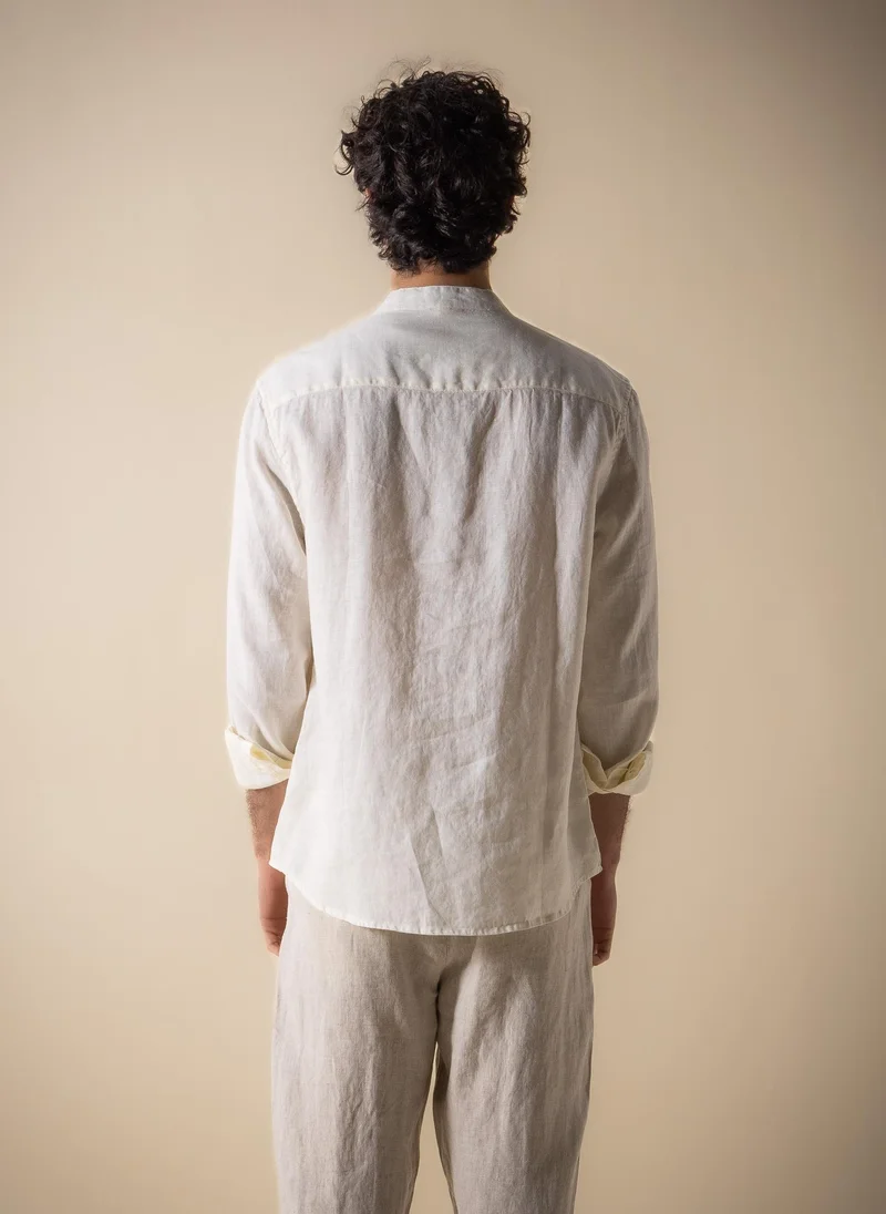 Shapes Bbeige 100% LINEN BAND COLLAR SHIRT for Men | Best Price UAE