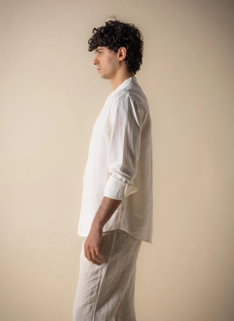 Shapes Bbeige 100% LINEN BAND COLLAR SHIRT for Men | Best Price UAE