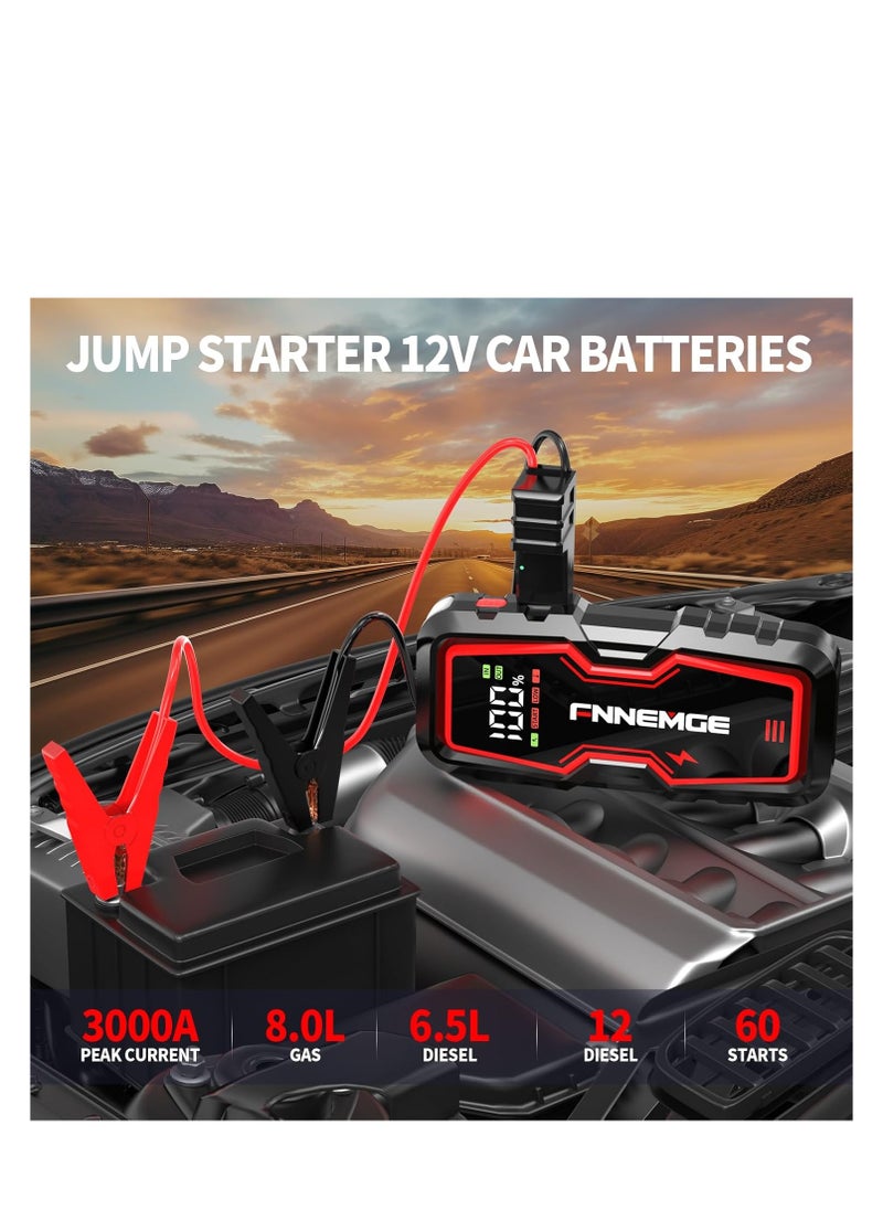 Car Jump Starter 3000A Peak 12V Jump Starter Battery Pack(Up to 8.0L Gas & 6.5L Diesel) with HD Large Screen, USB Charge Output Port, LED Light - pzsku/Z6322509F44030C0A3654Z/45/1741853961/a1ec63b0-adae-4a80-927e-498848ca420e