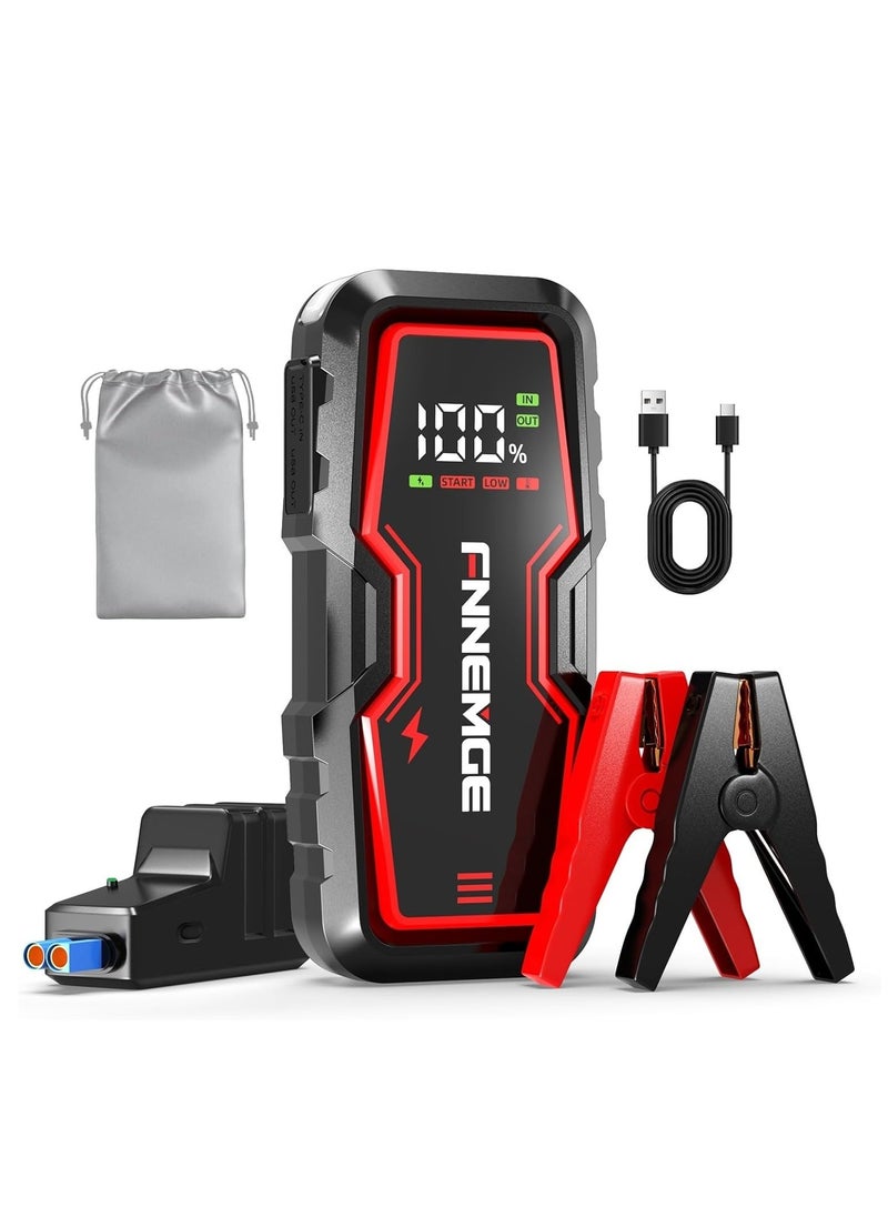 FNNEMGE Car Jump Starter 4000A Peak 12V Jump Starter Battery Pack(Up to 8.0L Gas & 6.5L Diesel) with HD Large Screen, USB Charge Output Port, LED Light  - Image 1