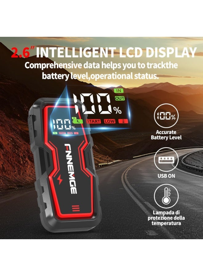 Car Jump Starter 4000A Peak 12V Jump Starter Battery Pack(Up to 8.0L Gas & 6.5L Diesel) with HD Large Screen, USB Charge Output Port, LED Light