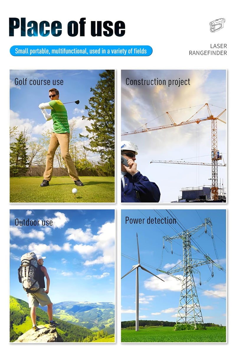 XPR3SS 1200m(1312 Yards) 750mAh Battery Rechargeable 6X Monocular Laser Rangefinder Distance Meter for Golf Slope Hunting Survey Travel Sightseeing Speed Measurement Angle & Height Measurement - Image 4