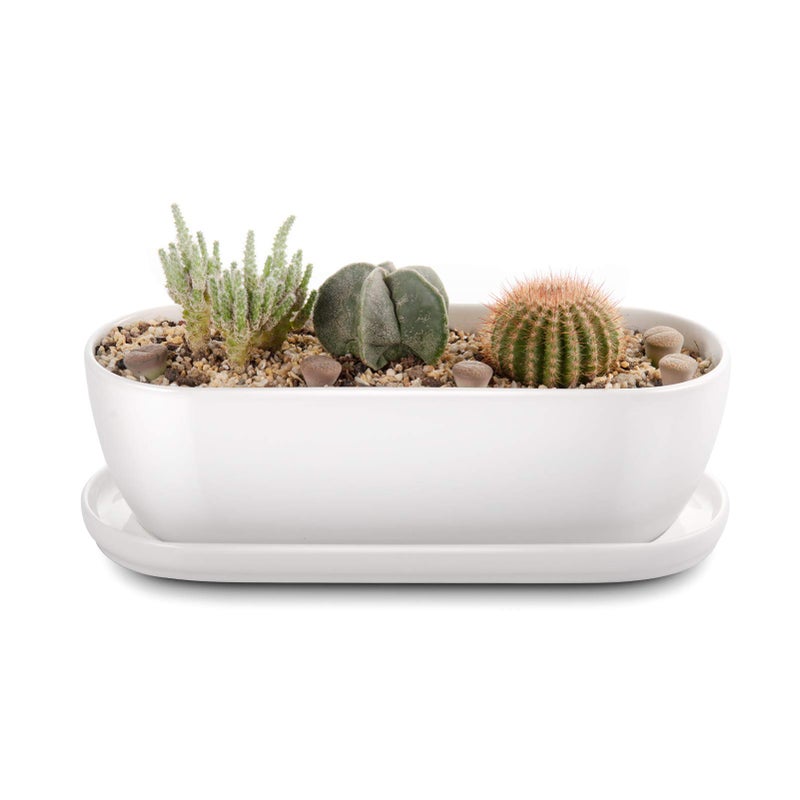 Eliu Oval Ceramic Planter Pot with Drainage Hole Saucers 11 Inch Succulents Planter Home Decor for Indoor Outdoor Plants Herb Cactus with 3 Mesh Pads Plants Not Included