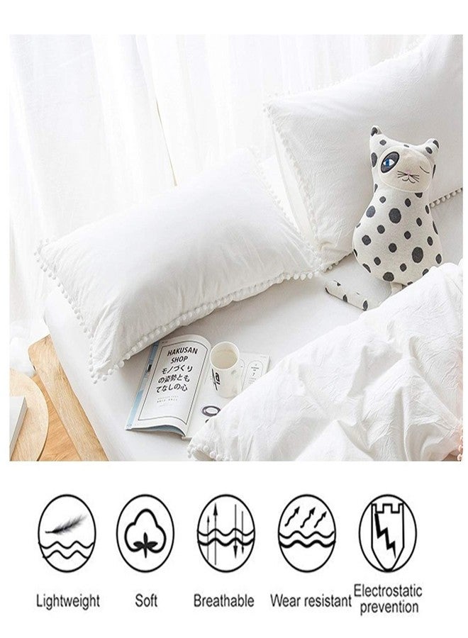 CAWANFLY Pom Pom Fringe Pillow Cases, Tassel Sham Set Standard Size Bedding Pillow Covers, 20x26inches, Set of 2 (White) - Image 3