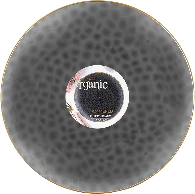 PLASTICPRO 30 Pack Heavyweight Disposable Plastic Plates - Elegant Transparent Black With Gold Rim, 9'' INCH PLATES - Image 1